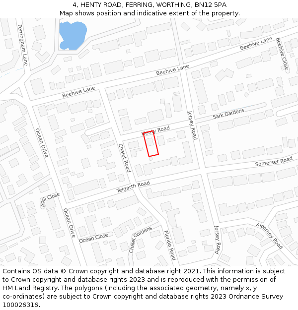 4, HENTY ROAD, FERRING, WORTHING, BN12 5PA: Location map and indicative extent of plot