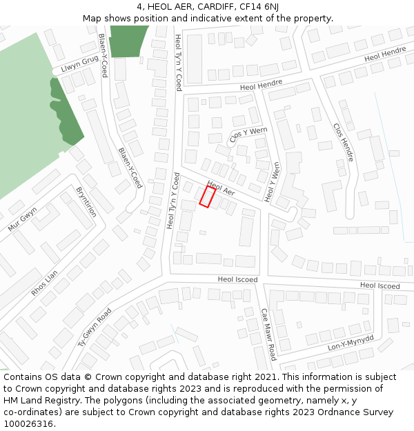 4, HEOL AER, CARDIFF, CF14 6NJ: Location map and indicative extent of plot