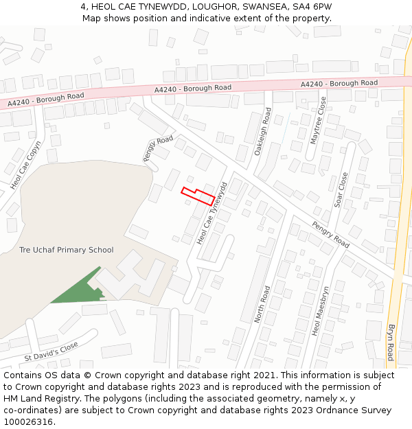 4, HEOL CAE TYNEWYDD, LOUGHOR, SWANSEA, SA4 6PW: Location map and indicative extent of plot