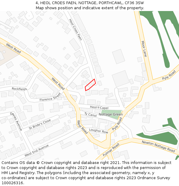 4, HEOL CROES FAEN, NOTTAGE, PORTHCAWL, CF36 3SW: Location map and indicative extent of plot