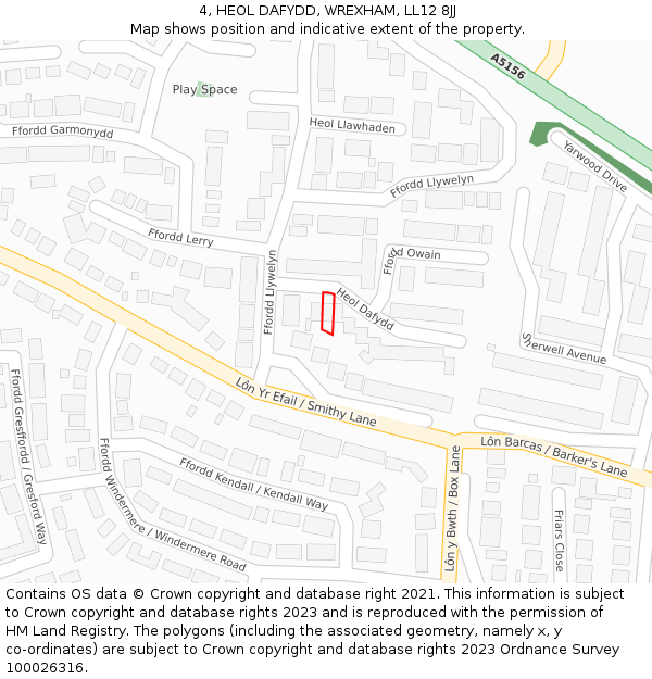 4, HEOL DAFYDD, WREXHAM, LL12 8JJ: Location map and indicative extent of plot