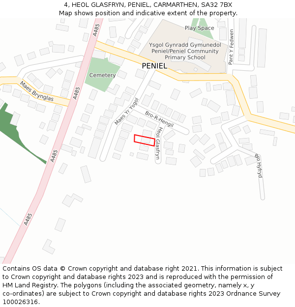 4, HEOL GLASFRYN, PENIEL, CARMARTHEN, SA32 7BX: Location map and indicative extent of plot