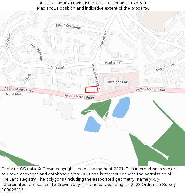 4, HEOL HARRY LEWIS, NELSON, TREHARRIS, CF46 6JH: Location map and indicative extent of plot