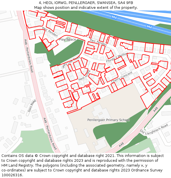 4, HEOL IORWG, PENLLERGAER, SWANSEA, SA4 9FB: Location map and indicative extent of plot