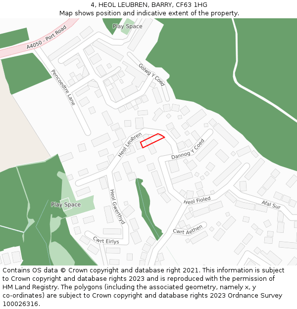 4, HEOL LEUBREN, BARRY, CF63 1HG: Location map and indicative extent of plot