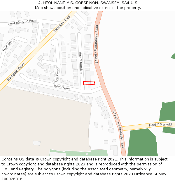 4, HEOL NANTLAIS, GORSEINON, SWANSEA, SA4 4LS: Location map and indicative extent of plot