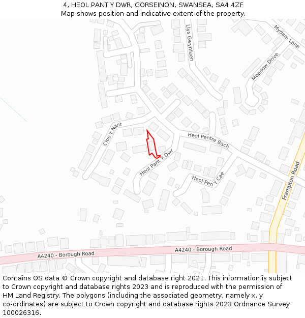 4, HEOL PANT Y DWR, GORSEINON, SWANSEA, SA4 4ZF: Location map and indicative extent of plot