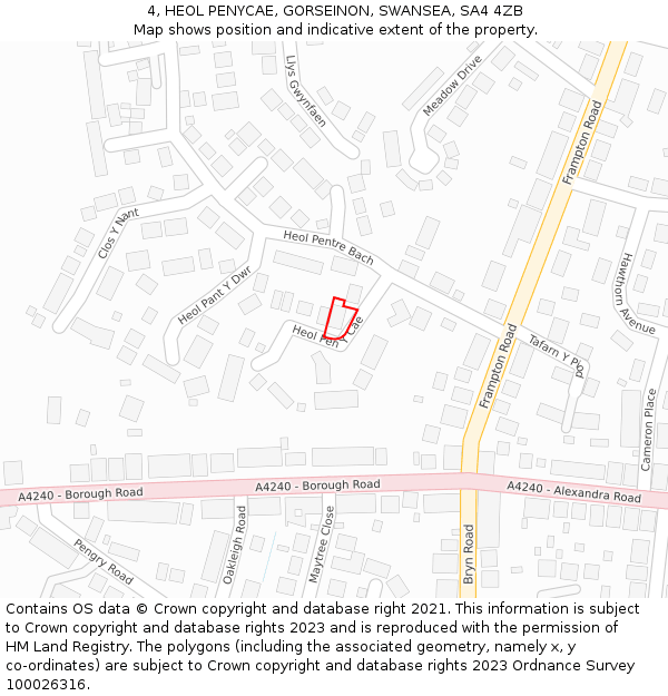 4, HEOL PENYCAE, GORSEINON, SWANSEA, SA4 4ZB: Location map and indicative extent of plot