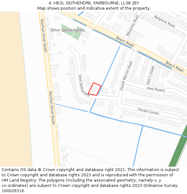 4, HEOL SEITHENDRE, FAIRBOURNE, LL38 2EY: Location map and indicative extent of plot