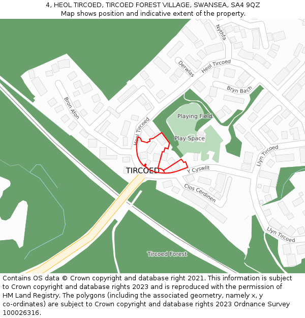 4, HEOL TIRCOED, TIRCOED FOREST VILLAGE, SWANSEA, SA4 9QZ: Location map and indicative extent of plot