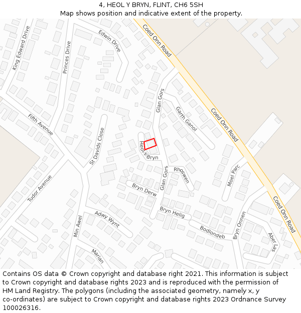 4, HEOL Y BRYN, FLINT, CH6 5SH: Location map and indicative extent of plot