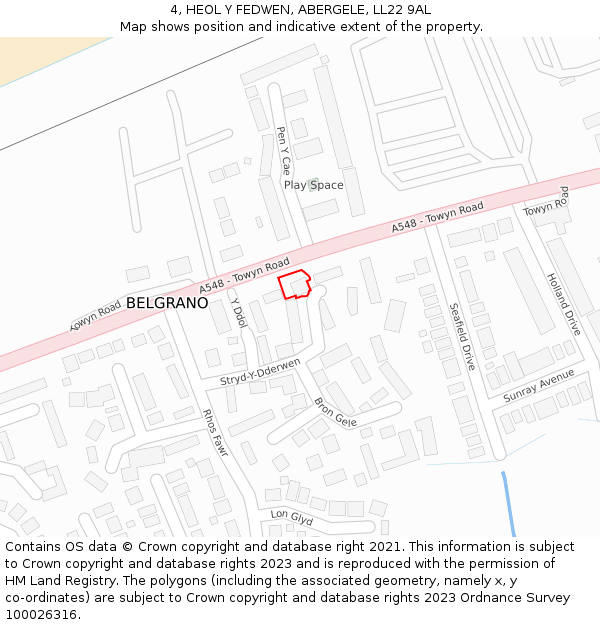 4, HEOL Y FEDWEN, ABERGELE, LL22 9AL: Location map and indicative extent of plot
