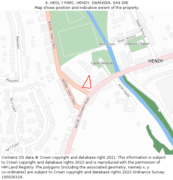 4, HEOL Y PARC, HENDY, SWANSEA, SA4 0XE: Location map and indicative extent of plot