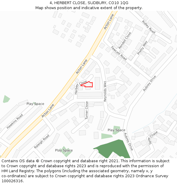 4, HERBERT CLOSE, SUDBURY, CO10 1QG: Location map and indicative extent of plot