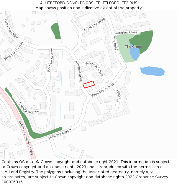 4, HEREFORD DRIVE, PRIORSLEE, TELFORD, TF2 9US: Location map and indicative extent of plot