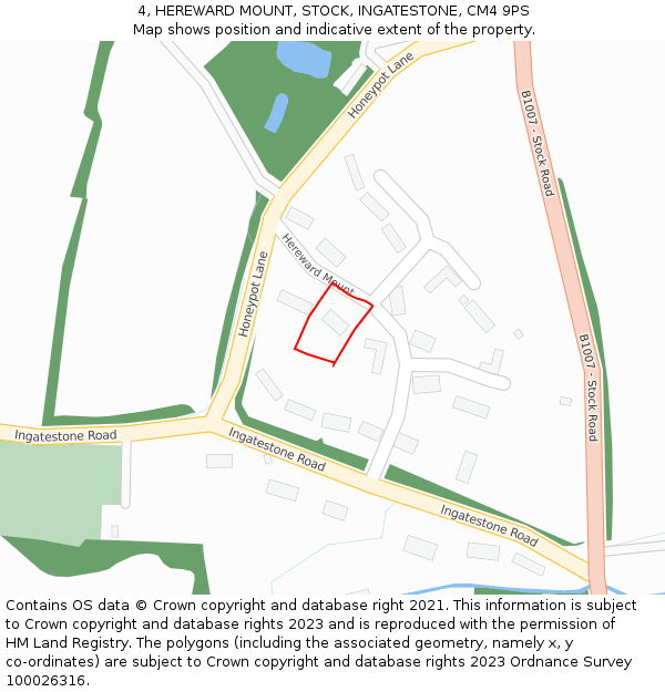 4, HEREWARD MOUNT, STOCK, INGATESTONE, CM4 9PS: Location map and indicative extent of plot