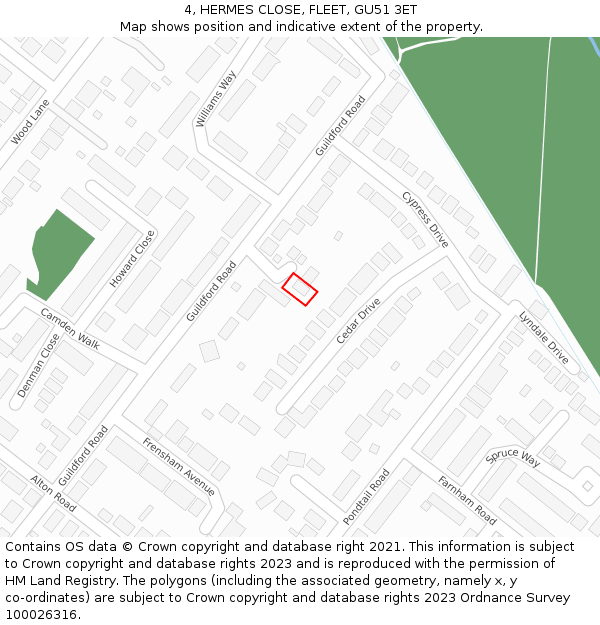 4, HERMES CLOSE, FLEET, GU51 3ET: Location map and indicative extent of plot