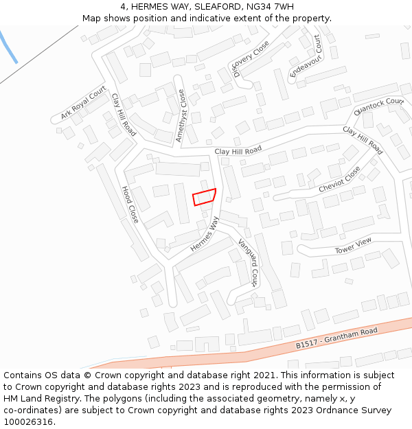 4, HERMES WAY, SLEAFORD, NG34 7WH: Location map and indicative extent of plot