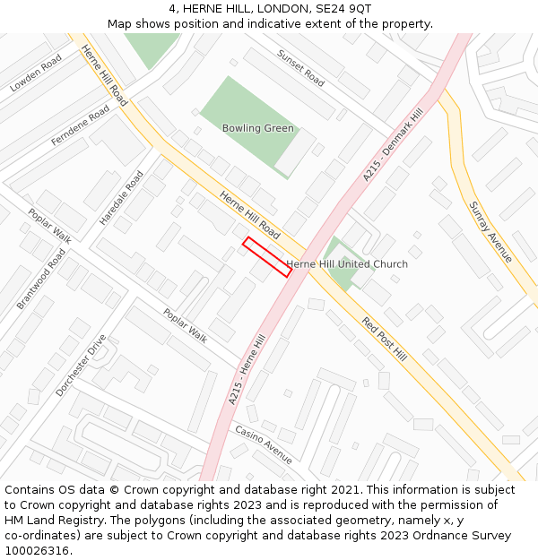 4, HERNE HILL, LONDON, SE24 9QT: Location map and indicative extent of plot