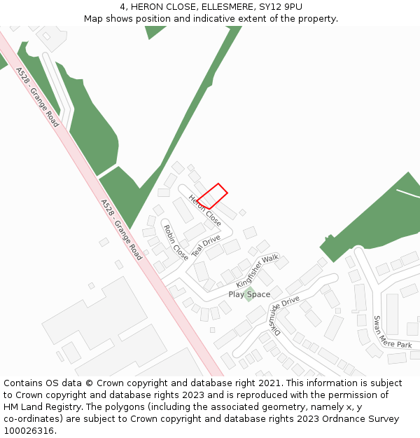 4, HERON CLOSE, ELLESMERE, SY12 9PU: Location map and indicative extent of plot