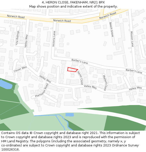 4, HERON CLOSE, FAKENHAM, NR21 8PX: Location map and indicative extent of plot