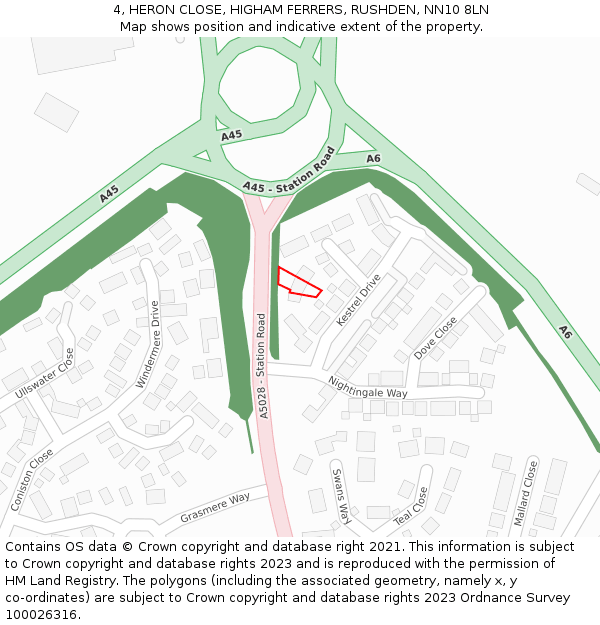 4, HERON CLOSE, HIGHAM FERRERS, RUSHDEN, NN10 8LN: Location map and indicative extent of plot