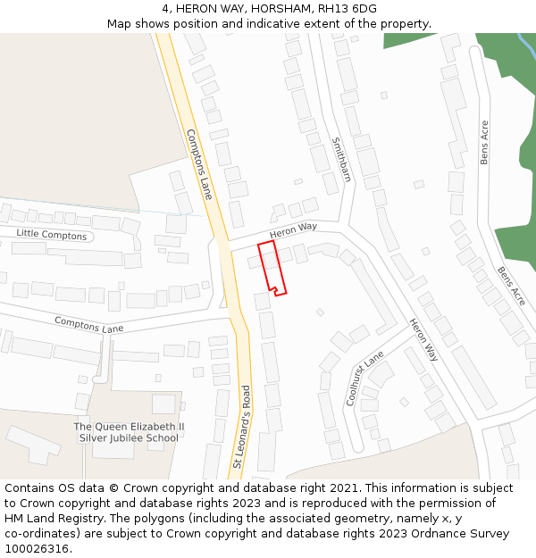 4, HERON WAY, HORSHAM, RH13 6DG: Location map and indicative extent of plot