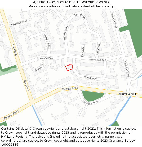 4, HERON WAY, MAYLAND, CHELMSFORD, CM3 6TP: Location map and indicative extent of plot