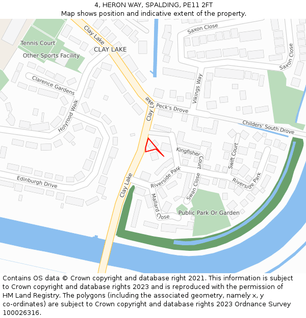 4, HERON WAY, SPALDING, PE11 2FT: Location map and indicative extent of plot