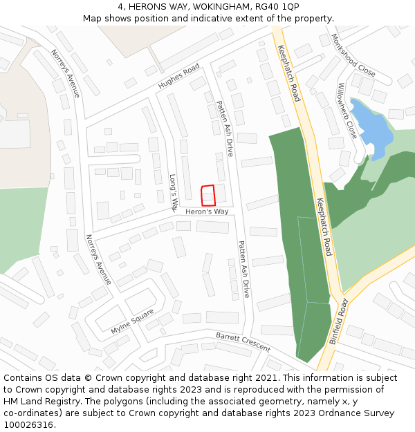 4, HERONS WAY, WOKINGHAM, RG40 1QP: Location map and indicative extent of plot