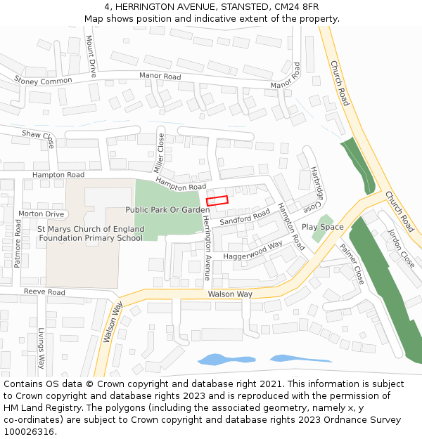 4, HERRINGTON AVENUE, STANSTED, CM24 8FR: Location map and indicative extent of plot