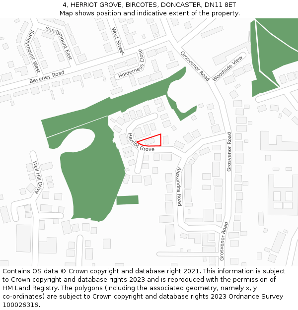 4, HERRIOT GROVE, BIRCOTES, DONCASTER, DN11 8ET: Location map and indicative extent of plot