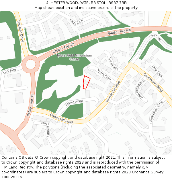 4, HESTER WOOD, YATE, BRISTOL, BS37 7BB: Location map and indicative extent of plot