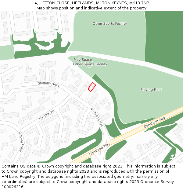 4, HETTON CLOSE, HEELANDS, MILTON KEYNES, MK13 7NP: Location map and indicative extent of plot