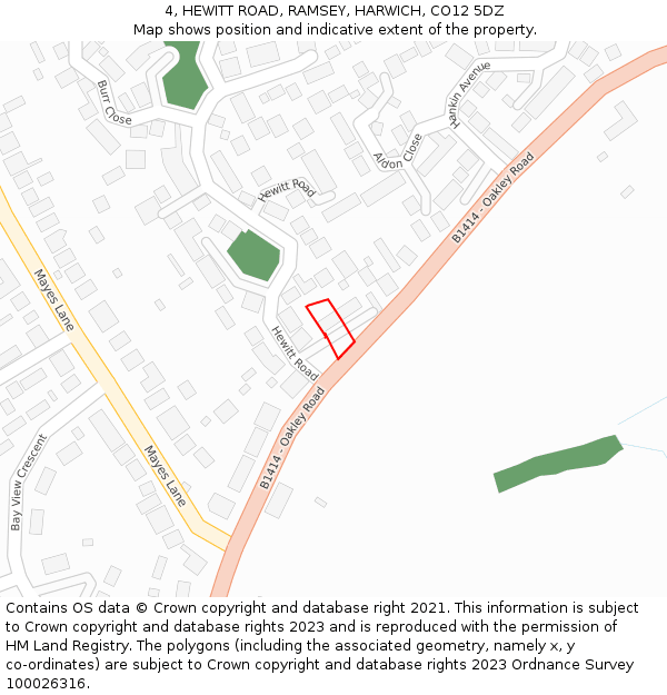 4, HEWITT ROAD, RAMSEY, HARWICH, CO12 5DZ: Location map and indicative extent of plot