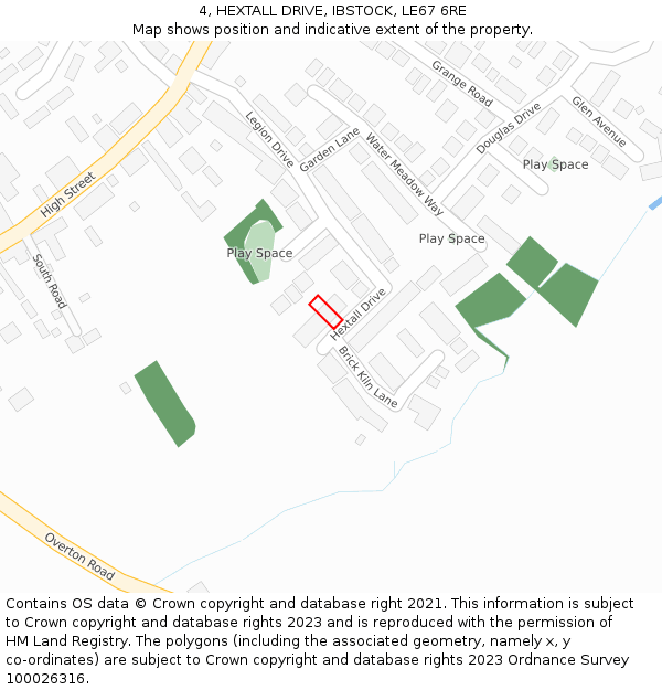 4, HEXTALL DRIVE, IBSTOCK, LE67 6RE: Location map and indicative extent of plot