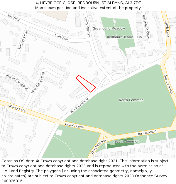 4, HEYBRIGGE CLOSE, REDBOURN, ST ALBANS, AL3 7DT: Location map and indicative extent of plot