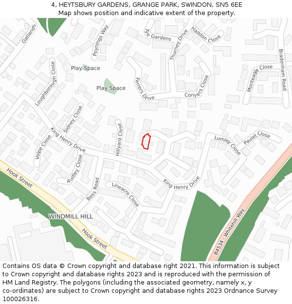 4, HEYTSBURY GARDENS, GRANGE PARK, SWINDON, SN5 6EE: Location map and indicative extent of plot