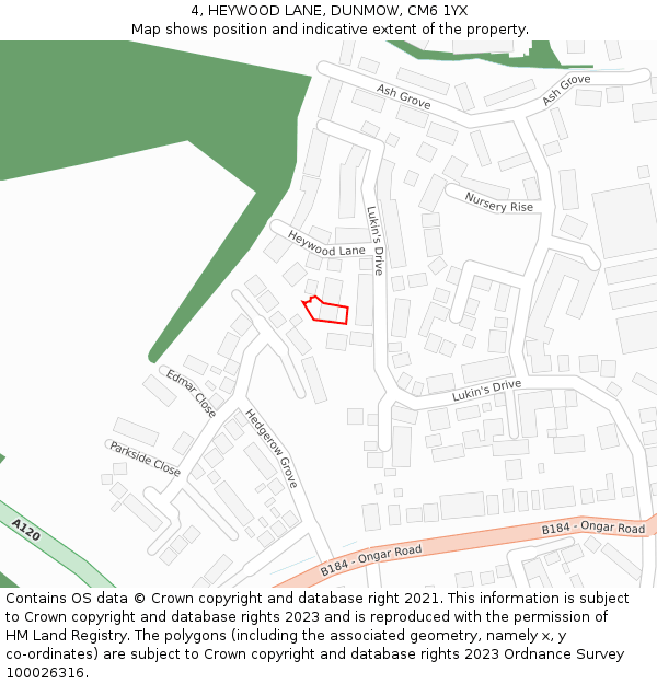 4, HEYWOOD LANE, DUNMOW, CM6 1YX: Location map and indicative extent of plot