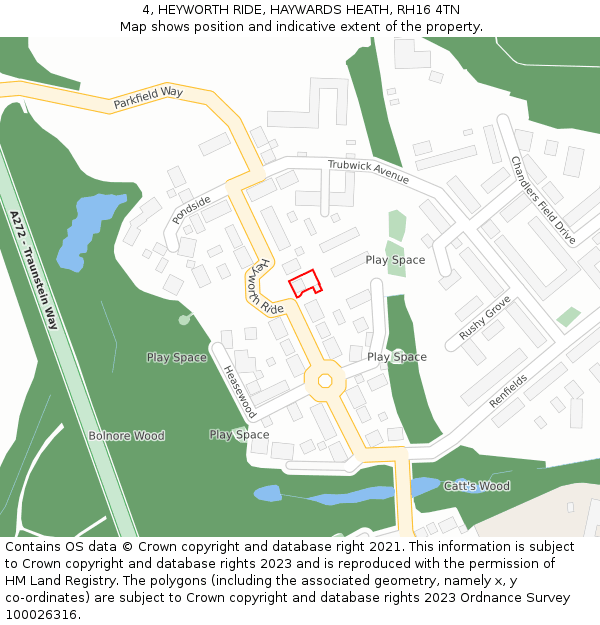 4, HEYWORTH RIDE, HAYWARDS HEATH, RH16 4TN: Location map and indicative extent of plot