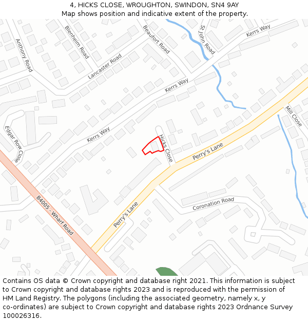 4, HICKS CLOSE, WROUGHTON, SWINDON, SN4 9AY: Location map and indicative extent of plot