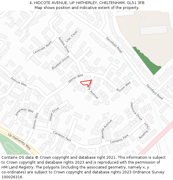 4, HIDCOTE AVENUE, UP HATHERLEY, CHELTENHAM, GL51 3FB: Location map and indicative extent of plot