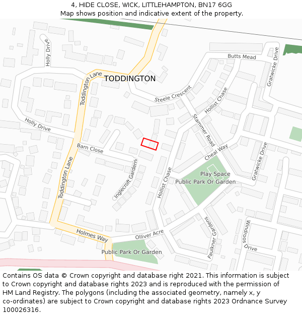 4, HIDE CLOSE, WICK, LITTLEHAMPTON, BN17 6GG: Location map and indicative extent of plot