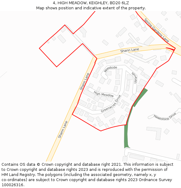 4, HIGH MEADOW, KEIGHLEY, BD20 6LZ: Location map and indicative extent of plot