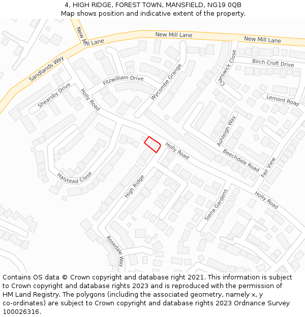 4, HIGH RIDGE, FOREST TOWN, MANSFIELD, NG19 0QB: Location map and indicative extent of plot