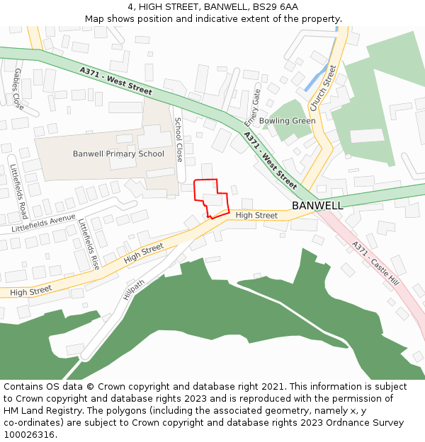 4, HIGH STREET, BANWELL, BS29 6AA: Location map and indicative extent of plot