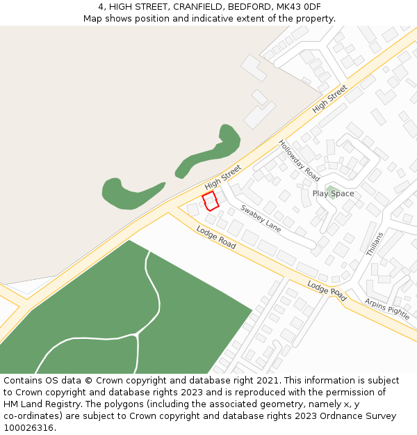 4, HIGH STREET, CRANFIELD, BEDFORD, MK43 0DF: Location map and indicative extent of plot