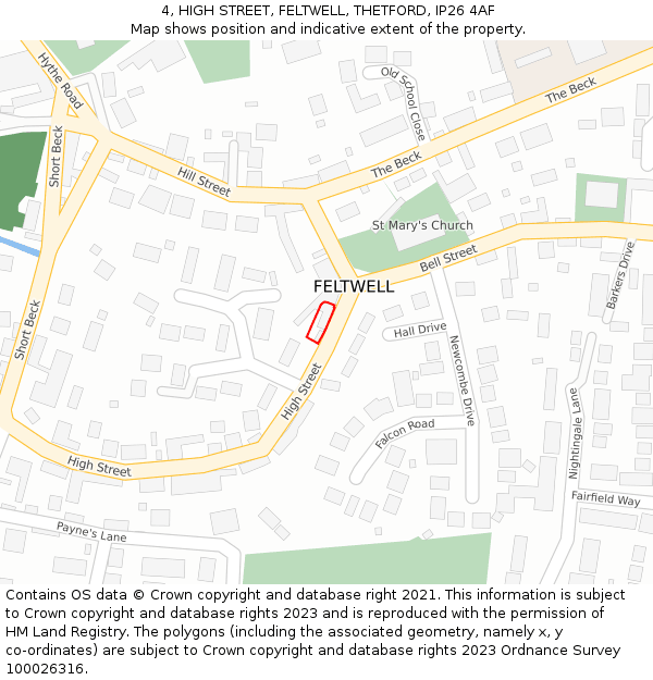 4, HIGH STREET, FELTWELL, THETFORD, IP26 4AF: Location map and indicative extent of plot