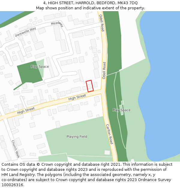 4, HIGH STREET, HARROLD, BEDFORD, MK43 7DQ: Location map and indicative extent of plot