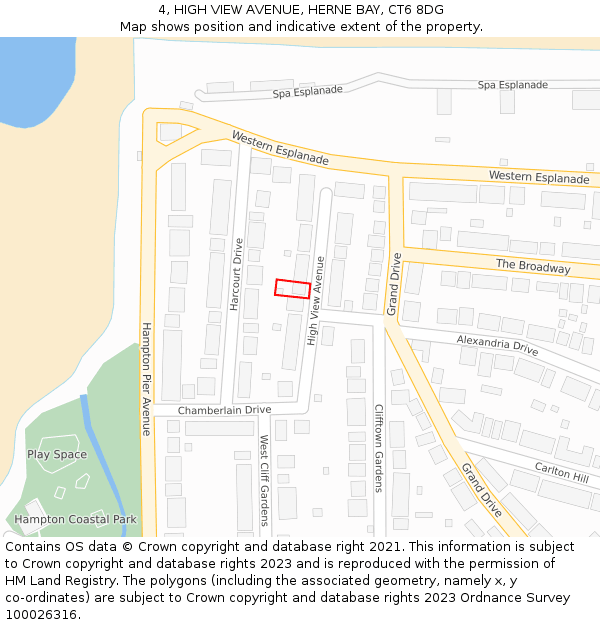 4, HIGH VIEW AVENUE, HERNE BAY, CT6 8DG: Location map and indicative extent of plot